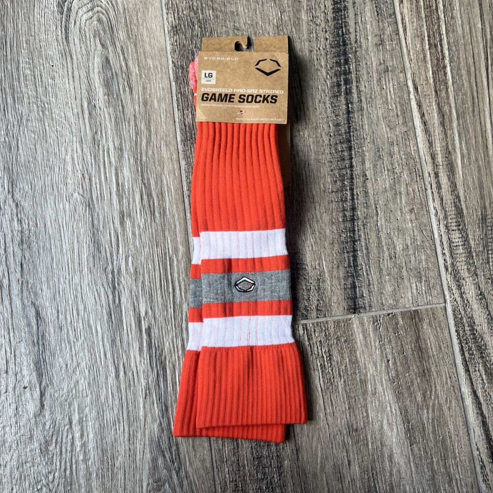 Evoshield Game Socks Large orange gray white outdoor softball sport NWT #14